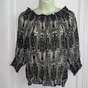 Central Falls black & tan smocked blouse‎